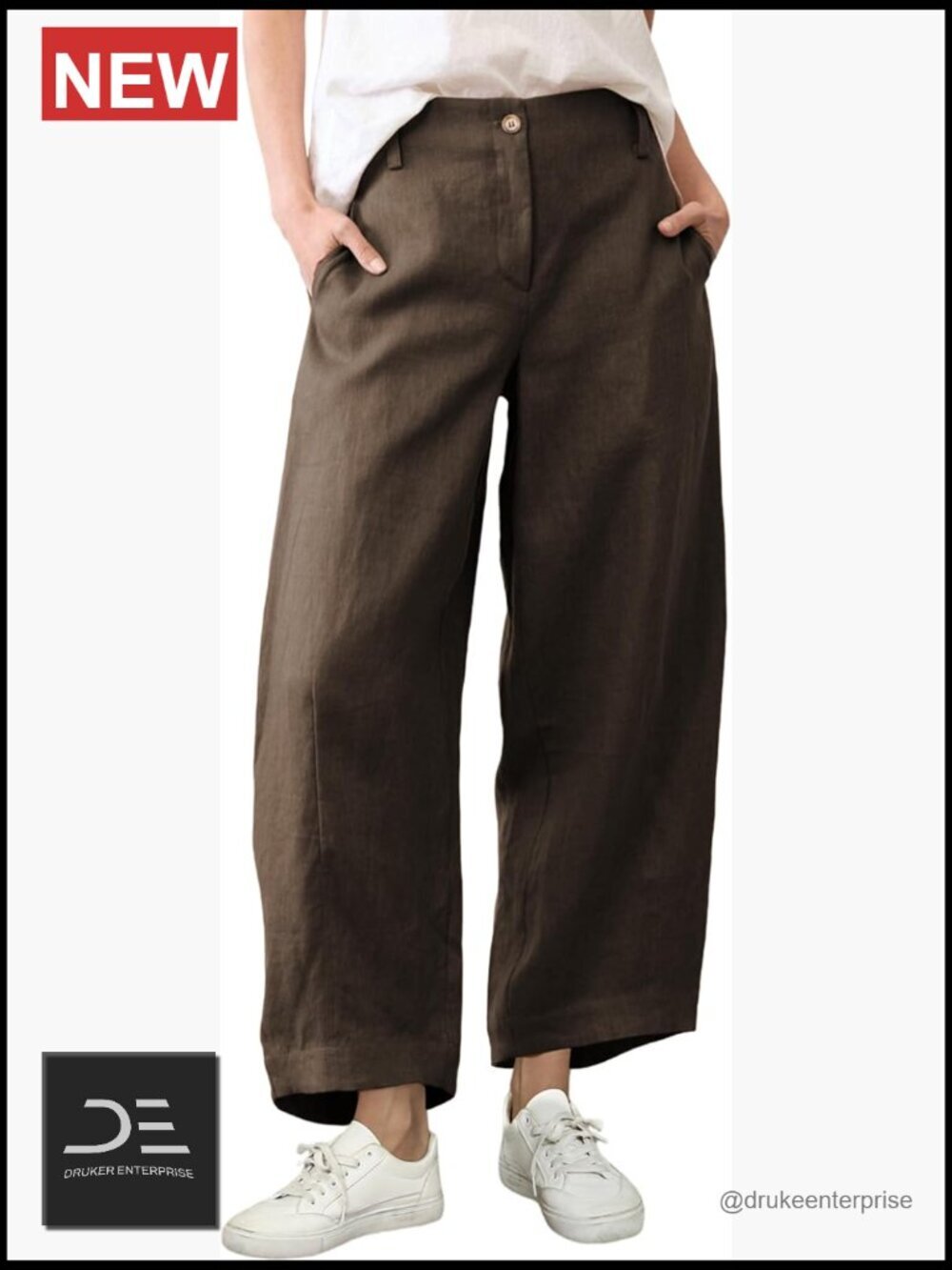 Linen Blend Baggy Wide Leg Palazzo Capri Pants